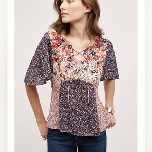 HD in Paris Anthropologie Mixed Floral Print Tunic Tie Front Palo Alto Blouse